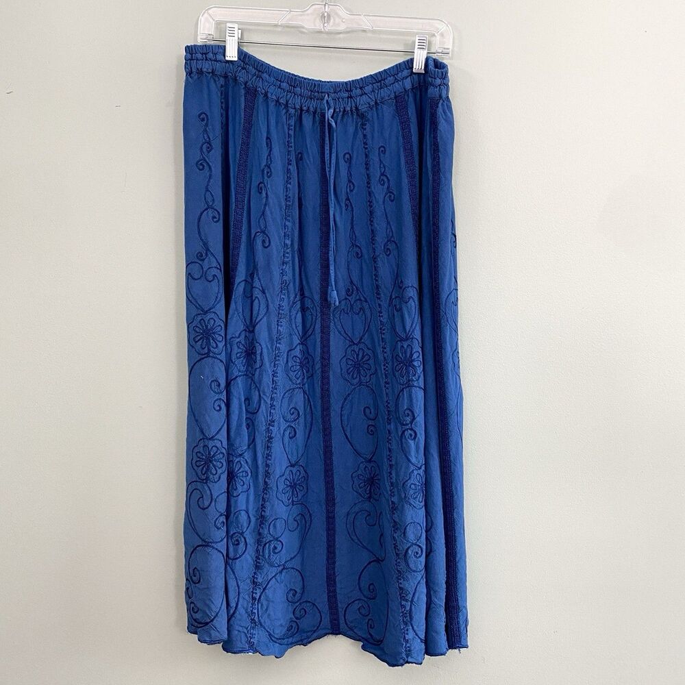 HolyClothing Embroidered Maxi Skirt Pull On Womens L/XL Blue Boho Festival Gypsy